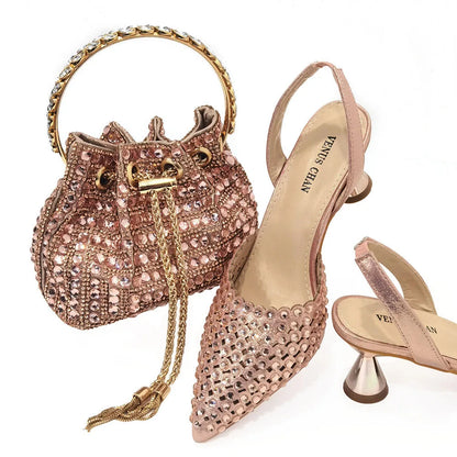 Fashion Summer 2023 Beads Decorated Muffin Bottom Sandals Wear Comfortable And Versatile Elegant Ladies Shoes And Bag Set