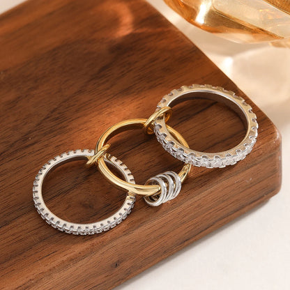 A Niche Two-Color Four-Ring Copper Jewelry Ring, Hypoallergenic, Ins Style, Stacking Artifact, Suitable For Young Women