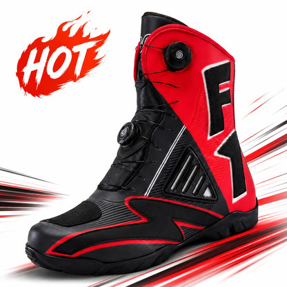 Motorcycle Riding Shoes Moto Boots Men Women High Top Dual Dial Buckle TPU Side Panel Anti Slip Rubber Sole Racing Touring 37-47