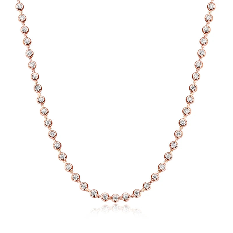 KNOBSPIN Full 3mm Round Moissanite Tennis Necklaces for Women GRA Certified s925 Sterling Silver 18k Dainty Lab Diamond Necklace