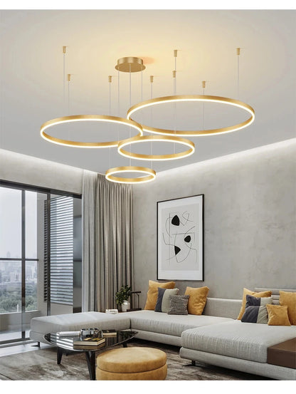 Modern Aluminum Rings Chandeliers Simple Acrylic LED Pendant Lights Living Dining Room Home Restaurant Decor Lighting Fixtures