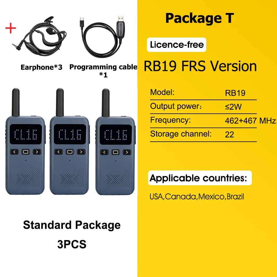 Retevis RB619 Mini Walkie Talkie PMR446/FRS 1650mAh Portable Long Range Two Way Radio Type-C Programmable for Restaurants Hotels