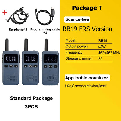 Retevis RB619 Mini Walkie Talkie PMR446/FRS 1650mAh Portable Long Range Two Way Radio Type-C Programmable for Restaurants Hotels