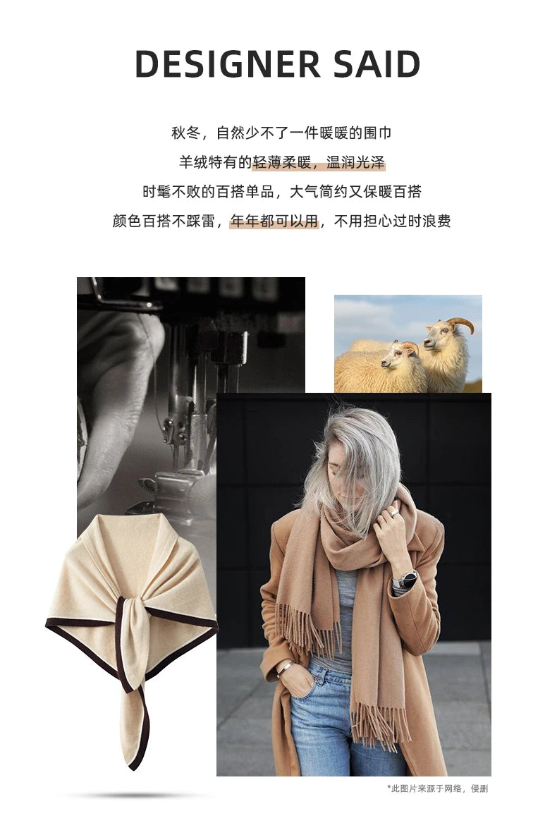 High quality triangular design women's 100% cashmere scarf fashionable shawl winter knitted warm neck protection adult scarf