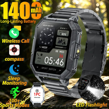 2026 newhigh-endoutdoorhikingadventuresmartwatch,1400mAh large battery,wirelesscommunication,voiceassistant,heartrate monitoring