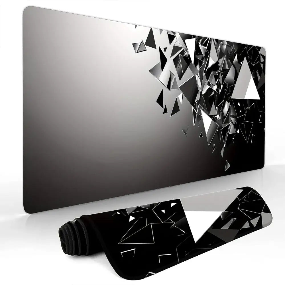 Black and Gray Polygon Pattern Mouse Pad Desk Mat Stitched Edge Non-Slip Gaming Mats PC Accessories Keyboard Desk Pad Mauspad