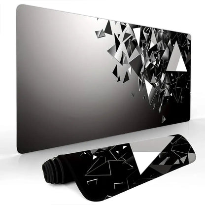 Black and Gray Polygon Pattern Mouse Pad Desk Mat Stitched Edge Non-Slip Gaming Mats PC Accessories Keyboard Desk Pad Mauspad