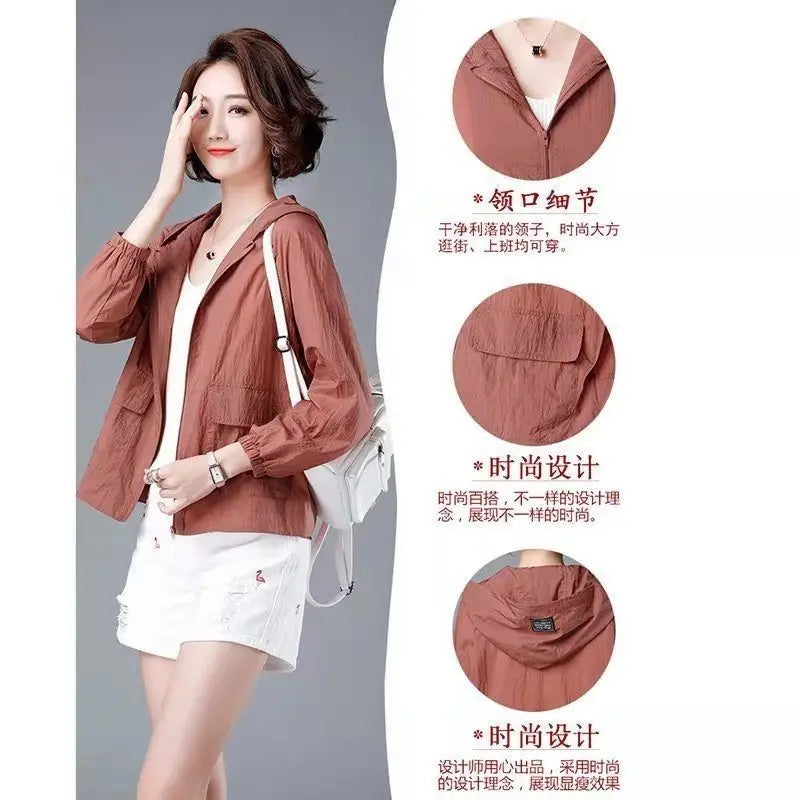 Women's Short Lightweight Loose Breathable Sun Protection Clothing Large Size Comfortable Trench Coat Summer Autumn Outerwear