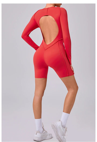 Women's Sports Jumpsuit Kit Yoga Fitness Bodysuit Hip-lifting Open Back Tight High Elasticity Outdoors Gym Workout Sexy Clothes