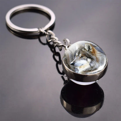 Animals Cute Keychain Cat Dog Bear Peacock Rabbit Squirrel Phoenix Double Side Glass Ball Pendant Keyring Jewelry Key Chain Gift