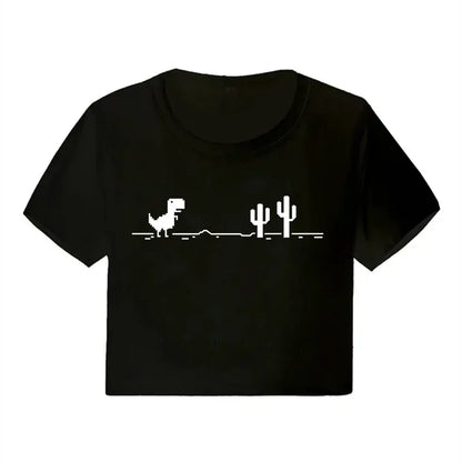 Korean Style Casual Crop Tops 2000s Y2k Print Women Tee Shirt Harajuku GOTH Cropped Mange Tshirt Funny Graphic T-shirt Female