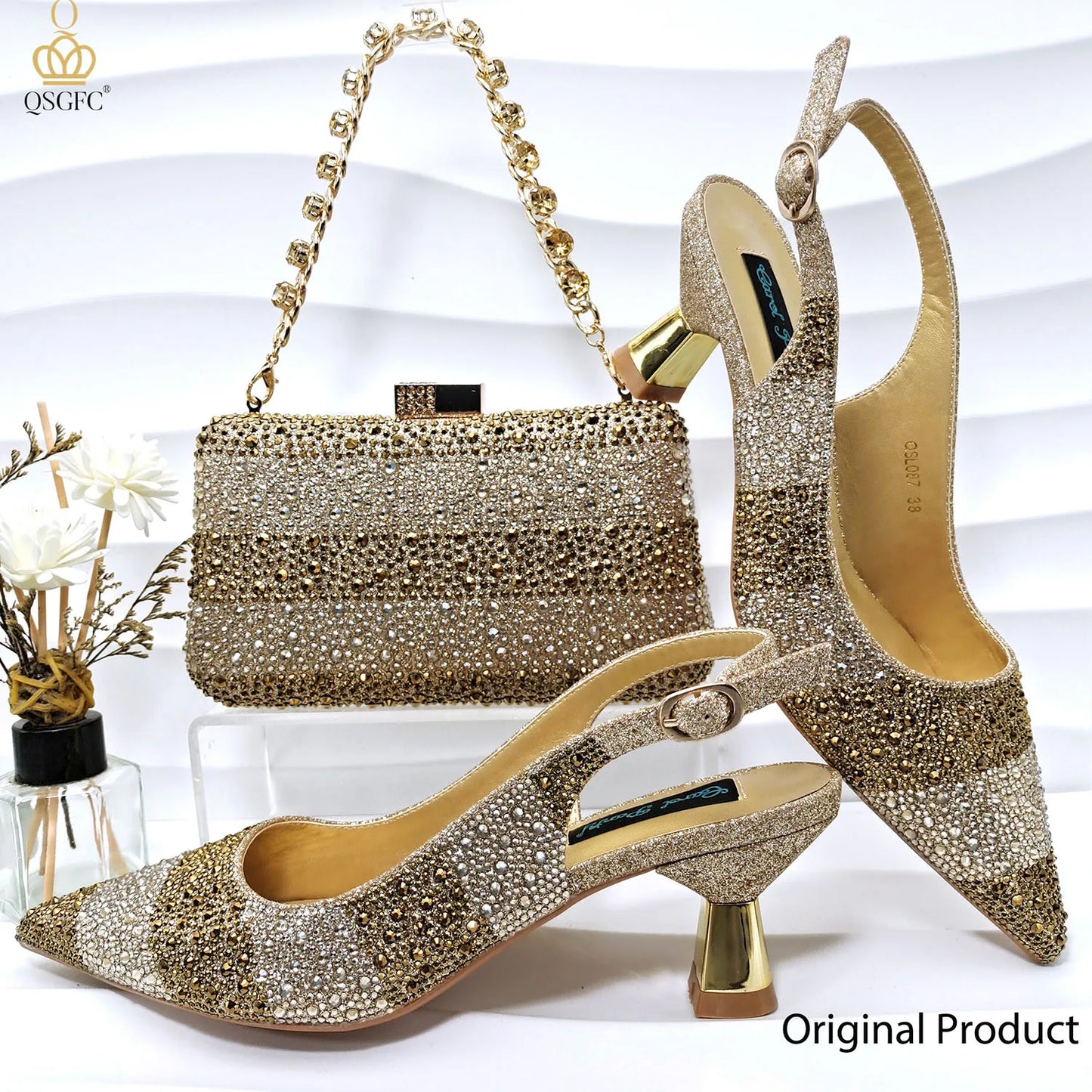 2026 Nigerian Women Heel Ladies Italian Luxury Design Green Shoes And Bag Set Decorated with Rhinestone Handbag Wedding Party