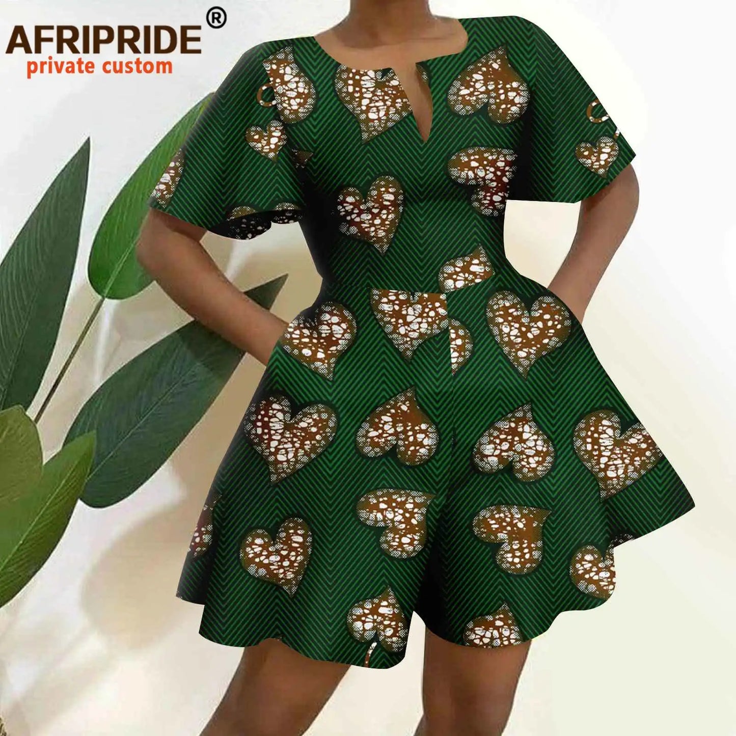 2026 African Clothes for Women Short Sleeve High Waist Print Jumpsuit Casual Cotton Summer Outfits Rompers Playsuits A2329001