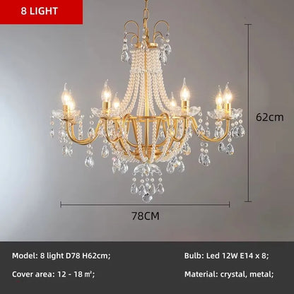 European Living Room Gold Candle E14 Chandelier Luxury Crystal Pearl Led Pendant Lights Villa Decor Led Suspend Lamp Luminarias