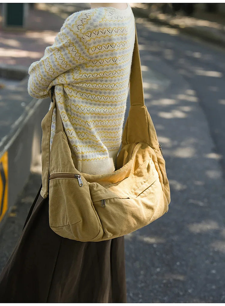 100% Cotton Shoulder Bags Women Large Capacity Canvas Tooling Packages Korea Style Cloth Crossbody Bags Solid Messenger Bags