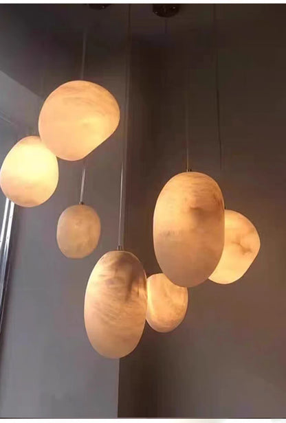 Natural Marble Art Pendant Lights Stone Lustre Copper LED Indoor Room Hanging Lamps For Ceiling Hall Stair Luxury Home Decor