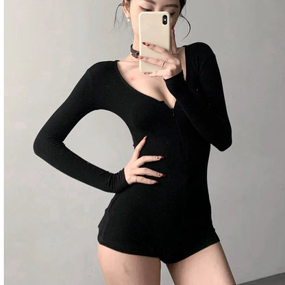 Women's Short Jumpsuits Slim Fit Stretch One Piece Yoga Playsuits Romper Sexy Fitness Female Basic Low-cut Zipper Sportwears