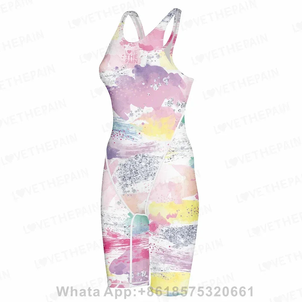 Women Open Back Kneeskin Tech Suit Swimsuit Competition Training Neck to Knee Swimsuit One-piece Jumpsuit Professional Swimsuit