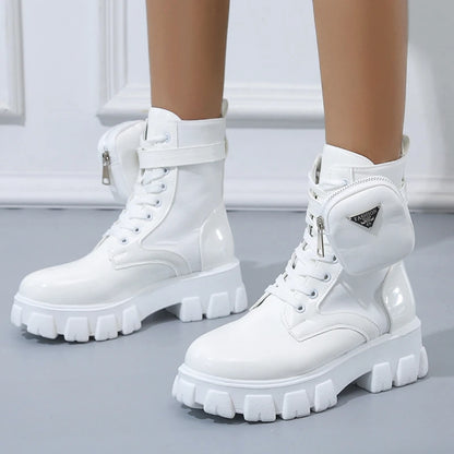 Platform New Women Boots Motorcycle Shoes Woman Leather Minimalist Classic Punk Female Goth Shoes Casual Boots Women Mary Jane