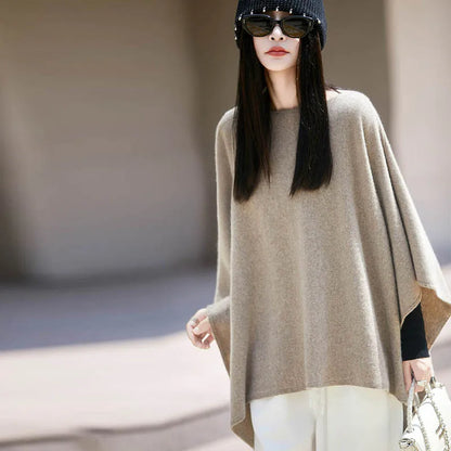 Autumn New 100% Merino Wool Shawl Pullover For Women Soft Solid Cashmere Knitwear Shawl Scarf Female Popular Sweater Grace Tops
