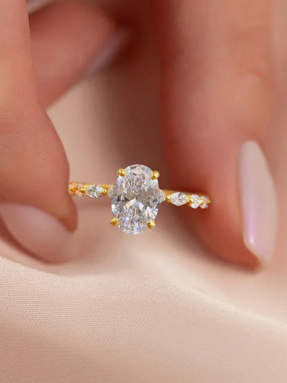 925 Sterling Silver Zircon Golden Oval Round Fashionable Ring For Women Engagement Wedding Luxury High Quality Fine Jewelry