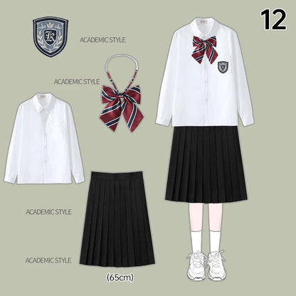 Men Women JK Uniform British Style School Uniforms Preppy Style Pleated Skirt With Bow Tie Tops Pants Chorus Poetry Cosplay