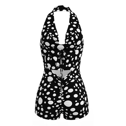 Sexy Polka Dot Romper Women Summer Sleeveless Crew Neck Backless  Bodycon Rompers Jumpsuit for Woman Playsuit