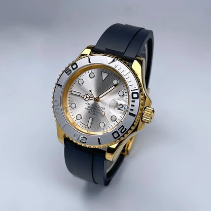 NH35 Automatic Watch Men 40MM Full Gold YM Ceramic Bezel Two-Way Rotating Sapphire Glass Luminous Luxury Rubber Strap for Man