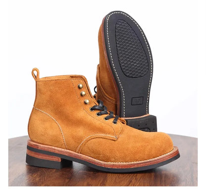 YR Best.quality.Mens Vintage outdoor leather Boots.Rider Good Year Top Layer cowhide Shoes.Classic Work Suede boots