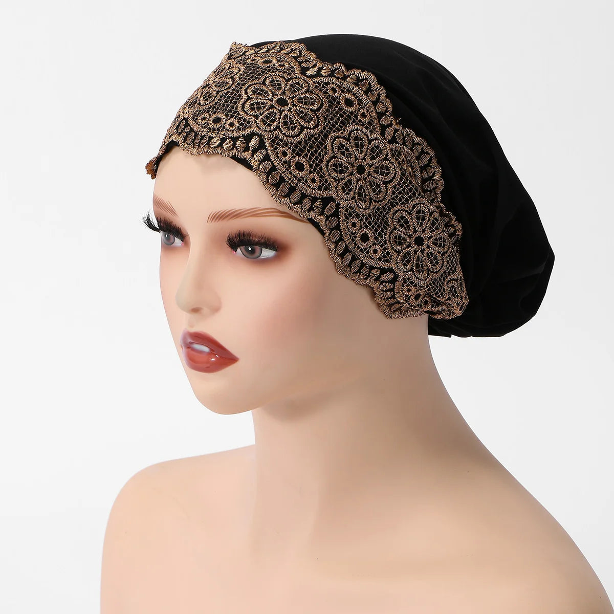 Luxury Embroidery Lace Turban Cap Muslim Women Floral Rhinestone Modal Head Cover Hat Islamic Headwear Bonnet Female Head Wraps