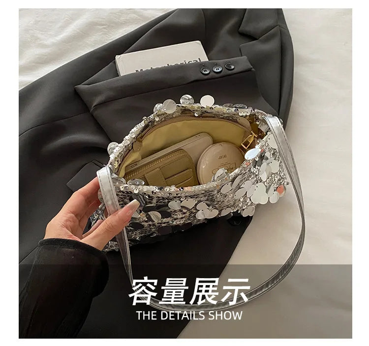 Sequin Evening Party Shoulder Bags for Women Lightweight Portable Ladies strap Crossbody Bag Solid Color fashion Female Handbag