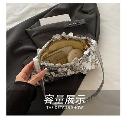 Sequin Evening Party Shoulder Bags for Women Lightweight Portable Ladies strap Crossbody Bag Solid Color fashion Female Handbag