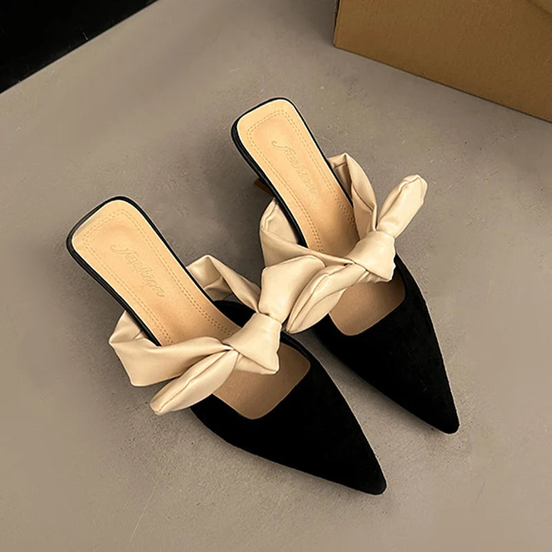 Luxury Pointed Toe Slippers Women High Heels Sandals Elegant Mules Shoes Summer 2026 New Slingback Dress Flip Flops Female Shoes