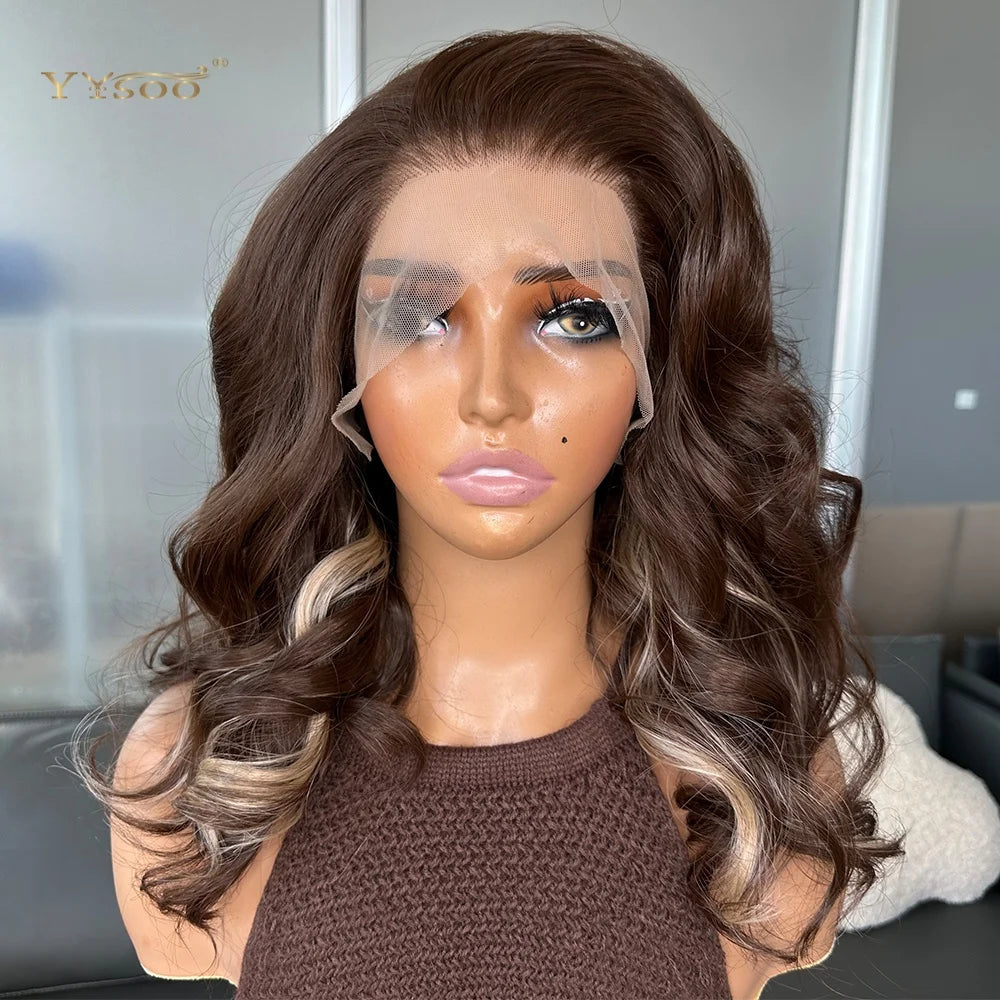Pre PlucPre Plucked Hairline Glueless Heat Resistant Natural Wavy Future Fiber Synthetic Lacefront Wigs for Blakc Womens Daily
