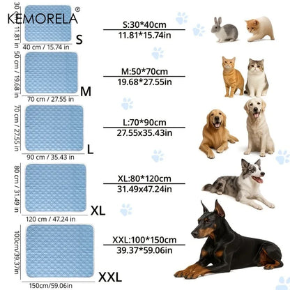 KEMORELA 1pc Summer Dog Cooling Mat Glacier Blue - Ice Silk Fiber Mat, Breathable Skin-Friendly Cooling for Puppies & Adult Dogs