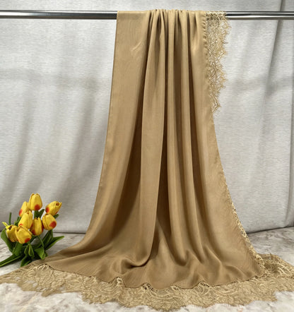 2026 New Rayon Cotton Modal Hijab Scarf Lace Splicing Turban Breathable Women Shawl Cotton Plain Scarf Headscarf Women Hijabs