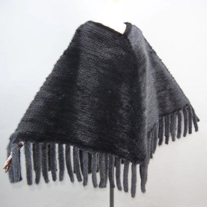 2025 New Fashion Genuine Mink Fur Shawl With Hood Winter Mink Fur Jacket Knitted Real Mink Fur Poncho For Women Natural Fur Wrap