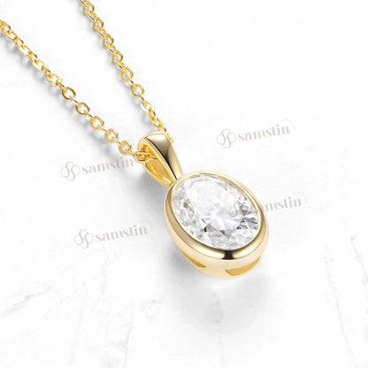 Samstin 2.5CT Oval Moissanite Necklace for Women Solid 14K 10K Yellow Gold Engagement Necklace for Anniversary Christmas Gifts