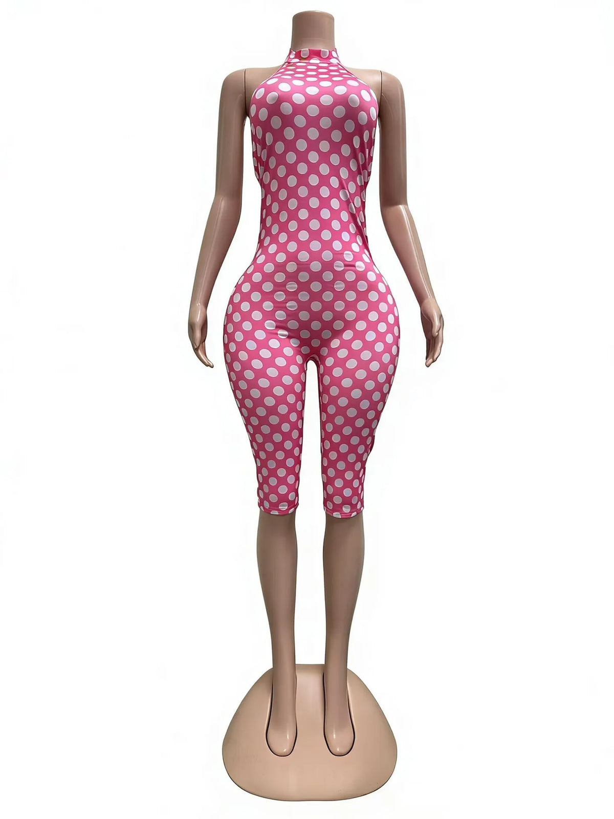 European and American New Style Women's Clothing Spring and Summer Polka Dot Print Elastic Halter Neck Backless Slim Fit Jumpsuit Women's Jumpsuit