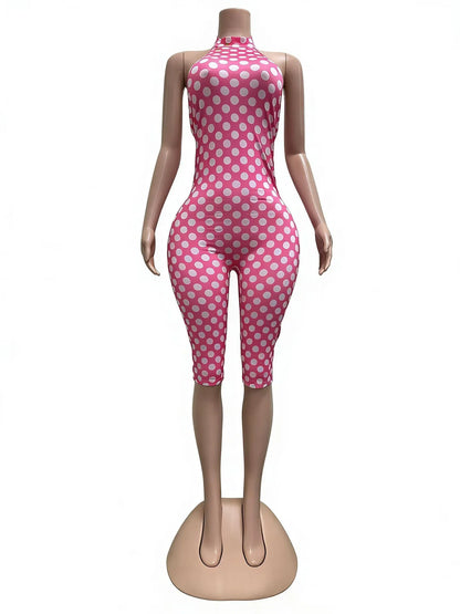 European and American New Style Women's Clothing Spring and Summer Polka Dot Print Elastic Halter Neck Backless Slim Fit Jumpsuit Women's Jumpsuit