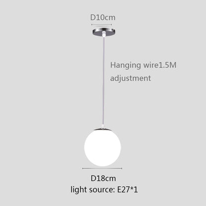 Gold/Black/silv Glass Ball Pendant Lights White Globe Hanging Lamps Bar Restaurant Deco Luminaire Bedroom Light E27 Pendant Lamp