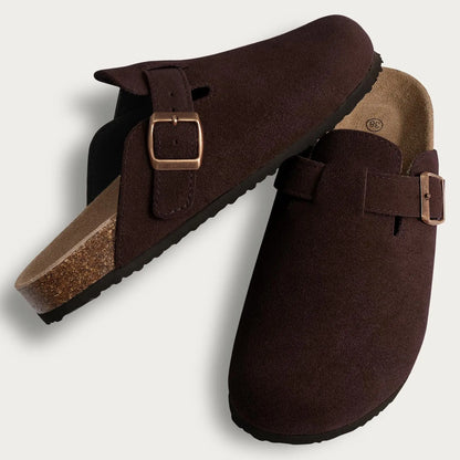 Evshine Men's Cow Suede Clogs with Arch Support Leather Mules Comfort Fashion Potato Shoe Women Cork Footbed Genuine Suede Clogs