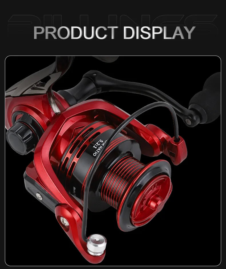 BILLINGS Metal Fishing Reel Spinning 5.2:1 Freshwater Saltwater Spinning Reel Max Drag 12KG 1000-7000 Series Fishing Reel