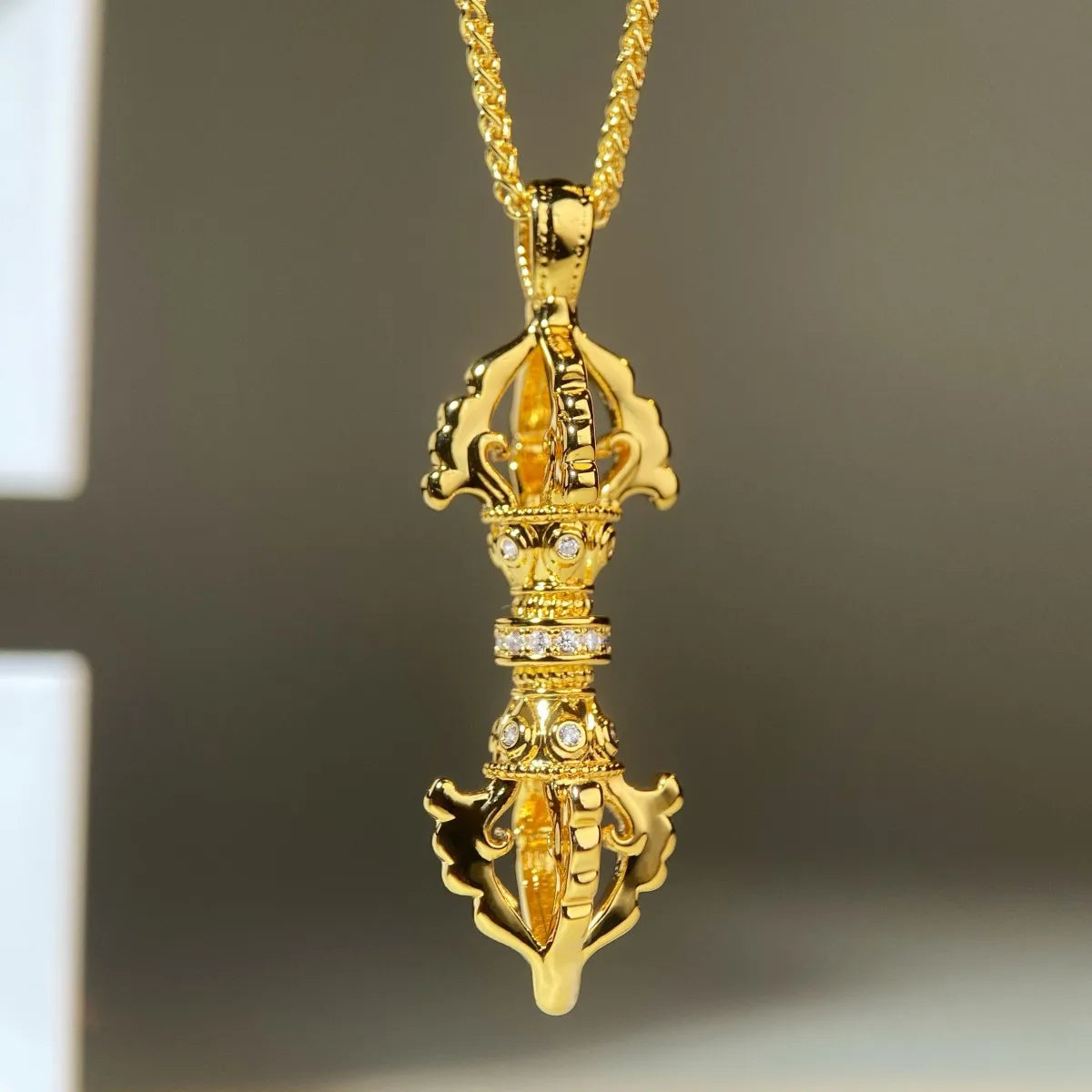 Luxury Jewelry 9999 24K Real Gold Vajra Necklace With Diamond Pendant Necklace 24K Certificate Version