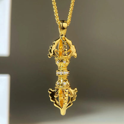 Luxury Jewelry 9999 24K Real Gold Vajra Necklace With Diamond Pendant Necklace 24K Certificate Version
