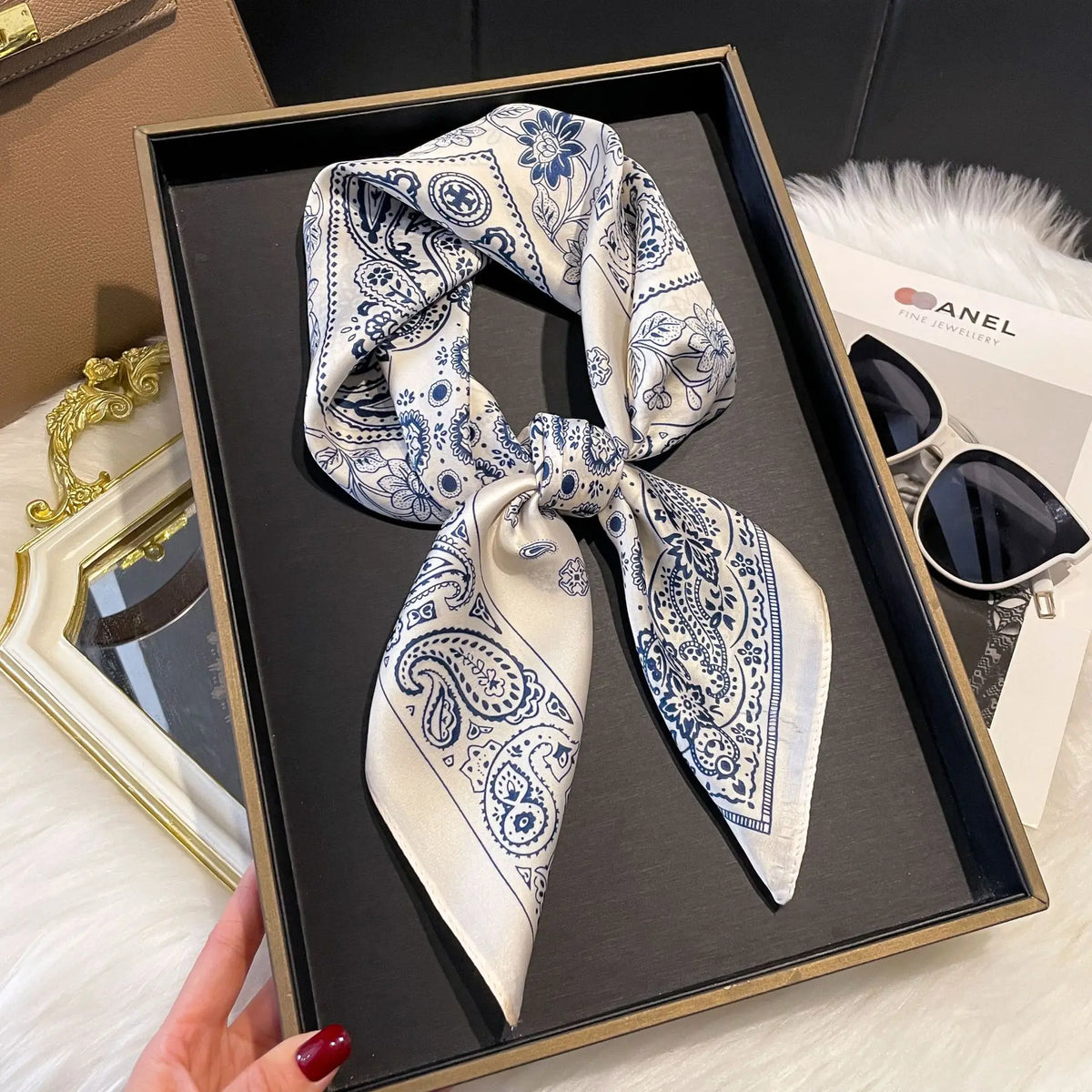 2025 Korean Satin Silk Scarf 70cm Square Women Fashion Shawl Wrap Neckerchief New Elegant