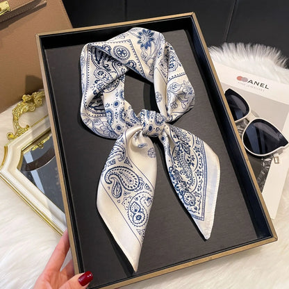 2025 Korean Satin Silk Scarf 70cm Square Women Fashion Shawl Wrap Neckerchief New Elegant