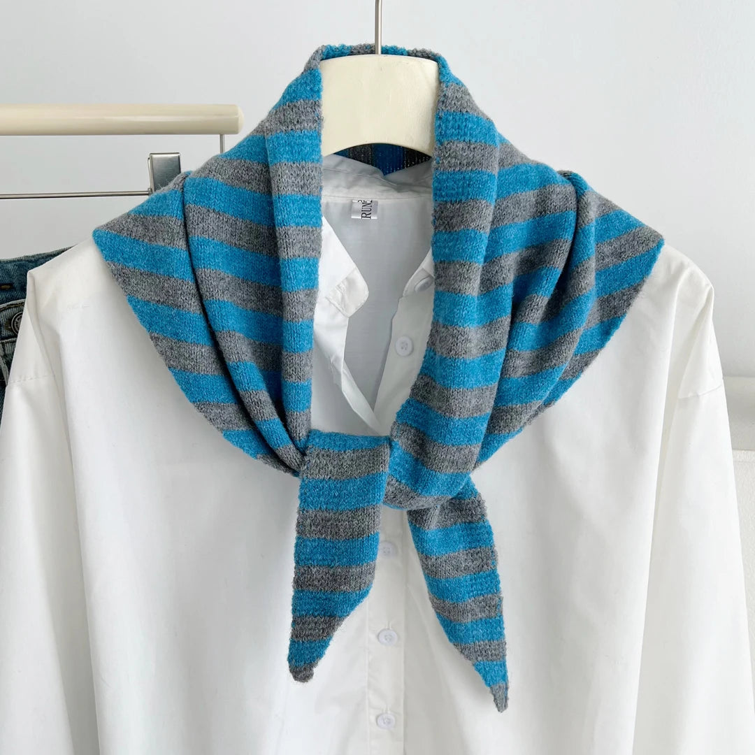 Versatile Striped Knitted Triangle Shawl Scarf Women Winter Warm Neck Wrap Casual Layering Scarves for Daily Street Accessory