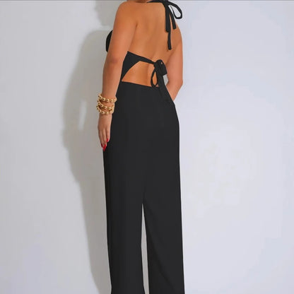 Sexy Women's Beaded Halter Jumpsuits Overalls Summer 2025 Backless Fitted Wide Legs Rompers One Piece Outfits Clubwear Party