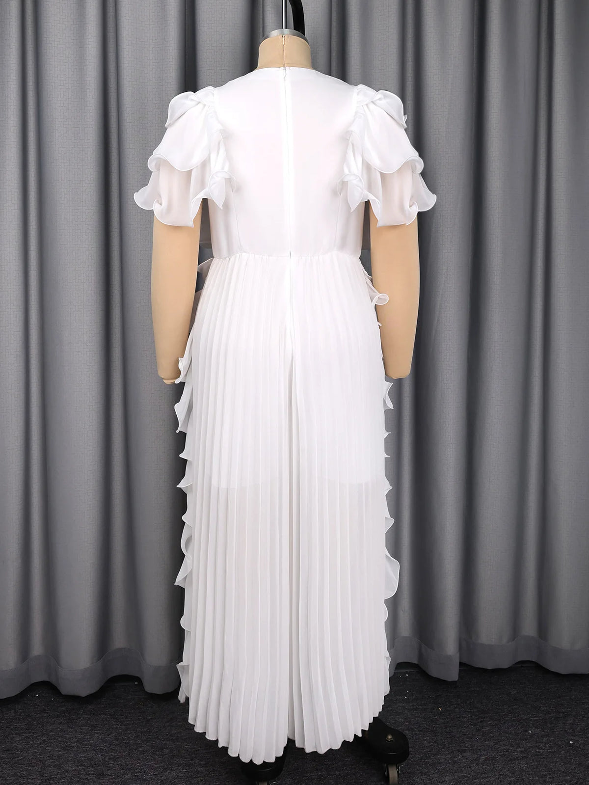 Plus Size Women V-neck Ruffle Jumpsuit White Ruffle Chiffon Wide-leg Rhinestone Belt Pleated Summer Elegant Casual Party Outfit
